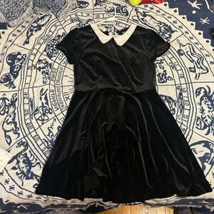 Hot Topic Black Velvet Dress with White Peter Pan Collar